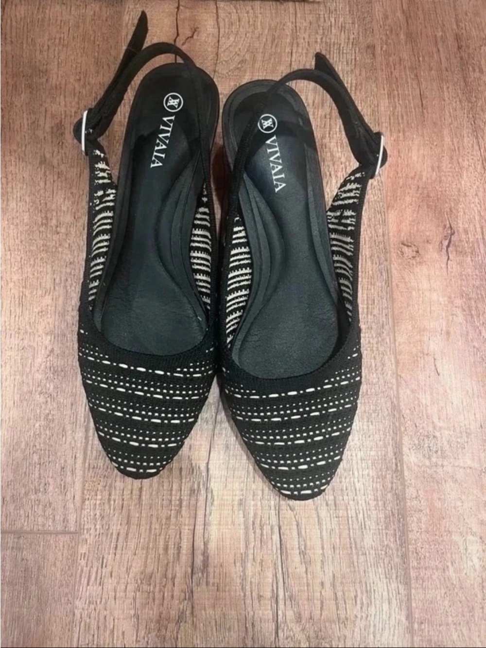 Vivaia Black & White Slingback Wedges.